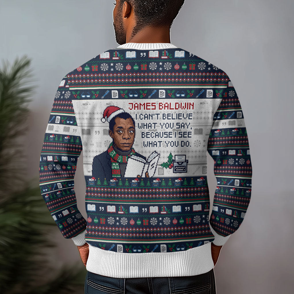 James Baldwin Christmas Santa Ugly Christmas Sweater Ugly Pixel Pattern ...