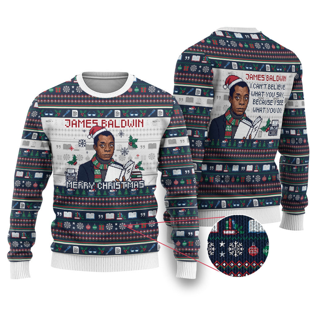James Baldwin Christmas Santa Ugly Christmas Sweater Ugly Pixel Pattern ...