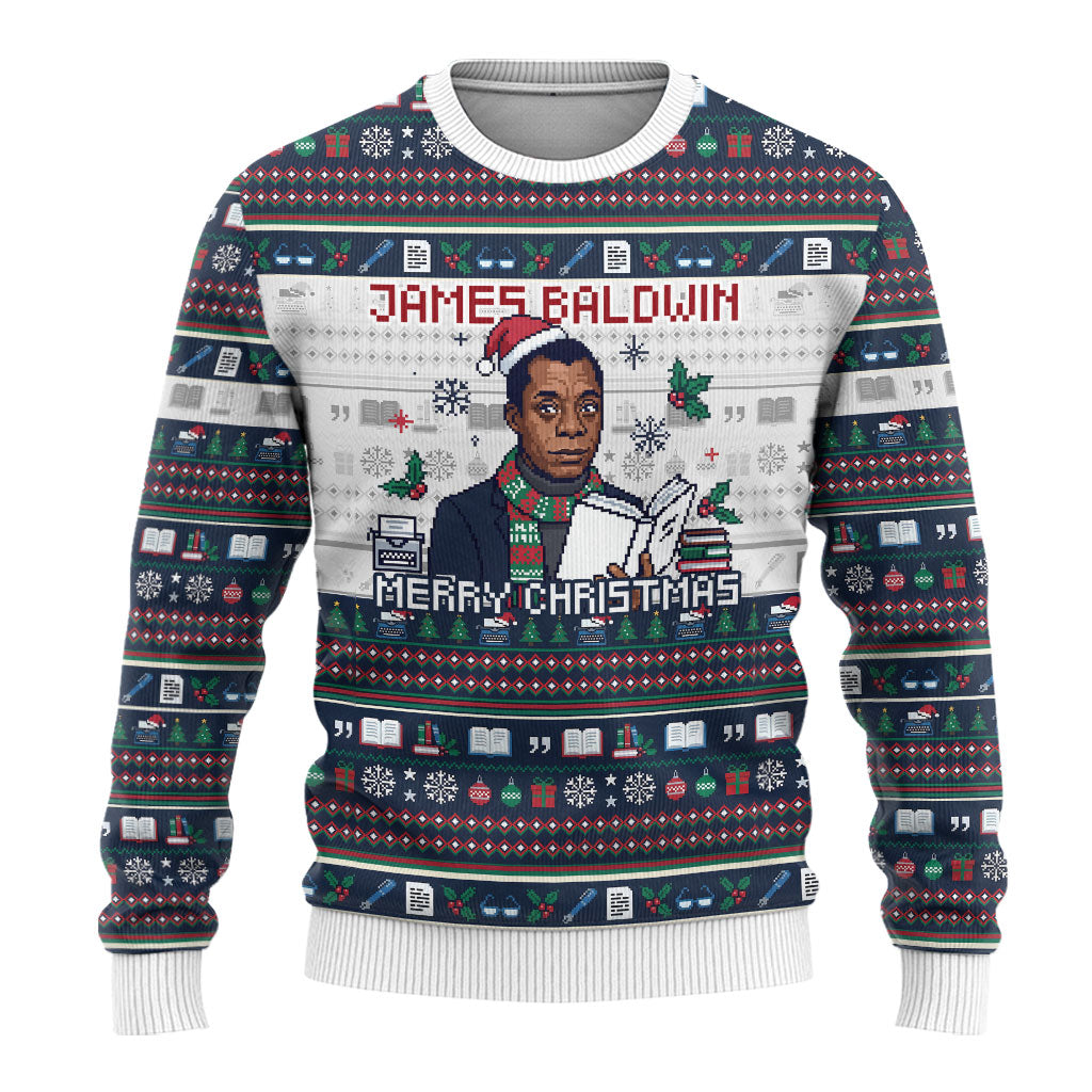 James Baldwin Christmas Santa Ugly Christmas Sweater Ugly Pixel Pattern ...