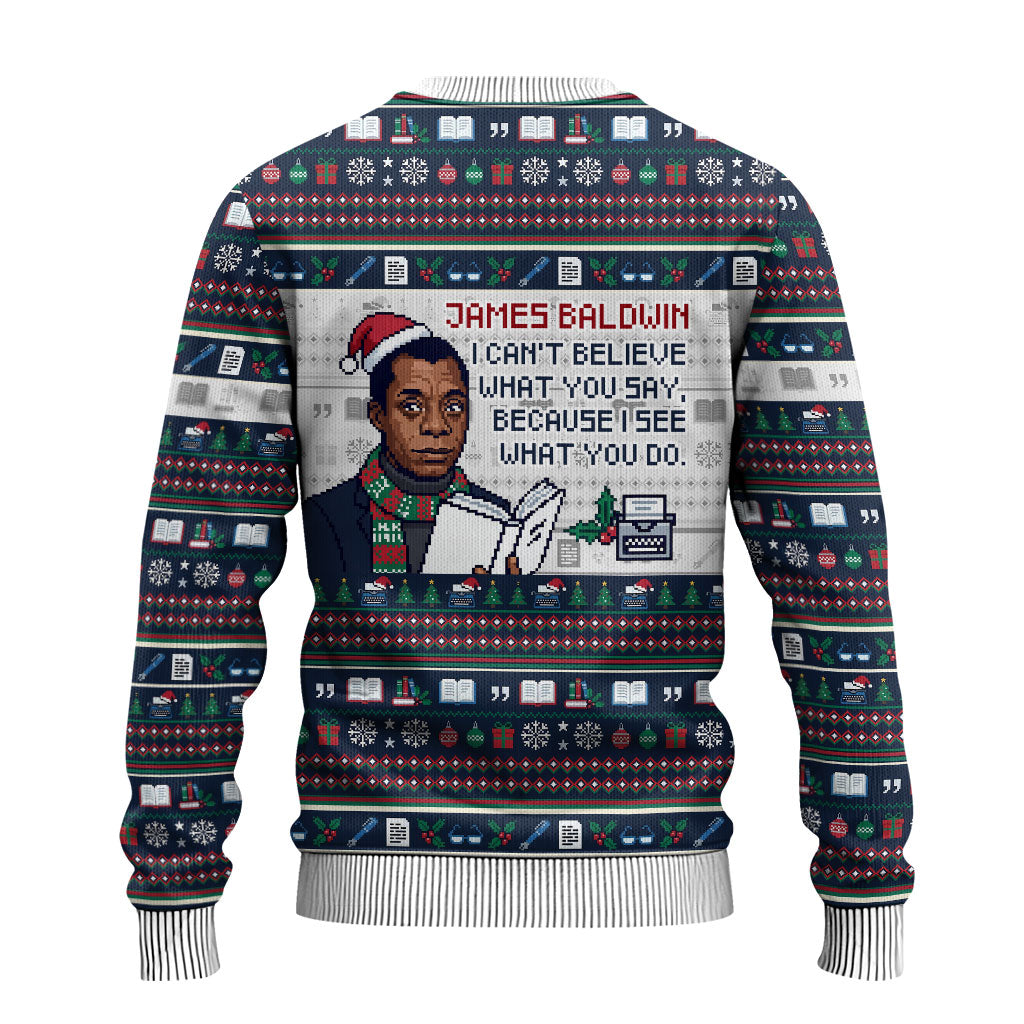 James Baldwin Christmas Santa Ugly Christmas Sweater Ugly Pixel Pattern ...