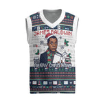 James Baldwin Christmas Santa Christmas Knitted V-Neck Vest Ugly Pixel Pattern Black History Holiday