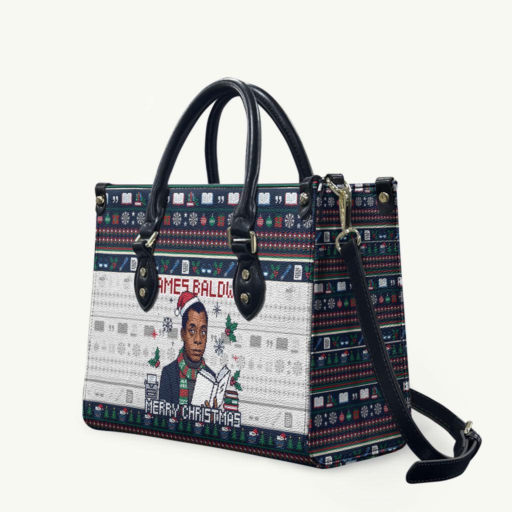 James Baldwin Christmas Santa Leather Bag Ugly Pixel Pattern Black History Holiday
