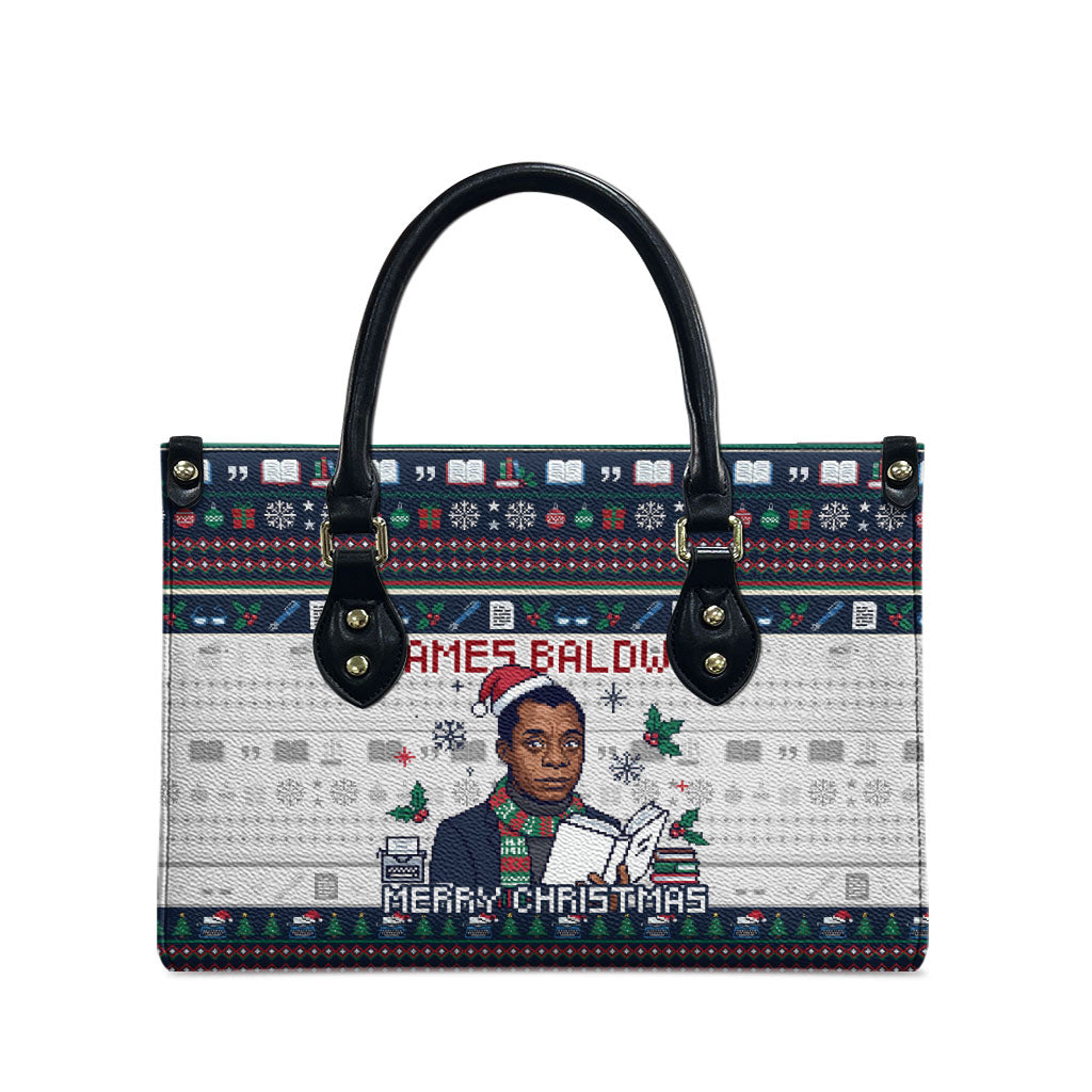 James Baldwin Christmas Santa Leather Bag Ugly Pixel Pattern Black History Holiday