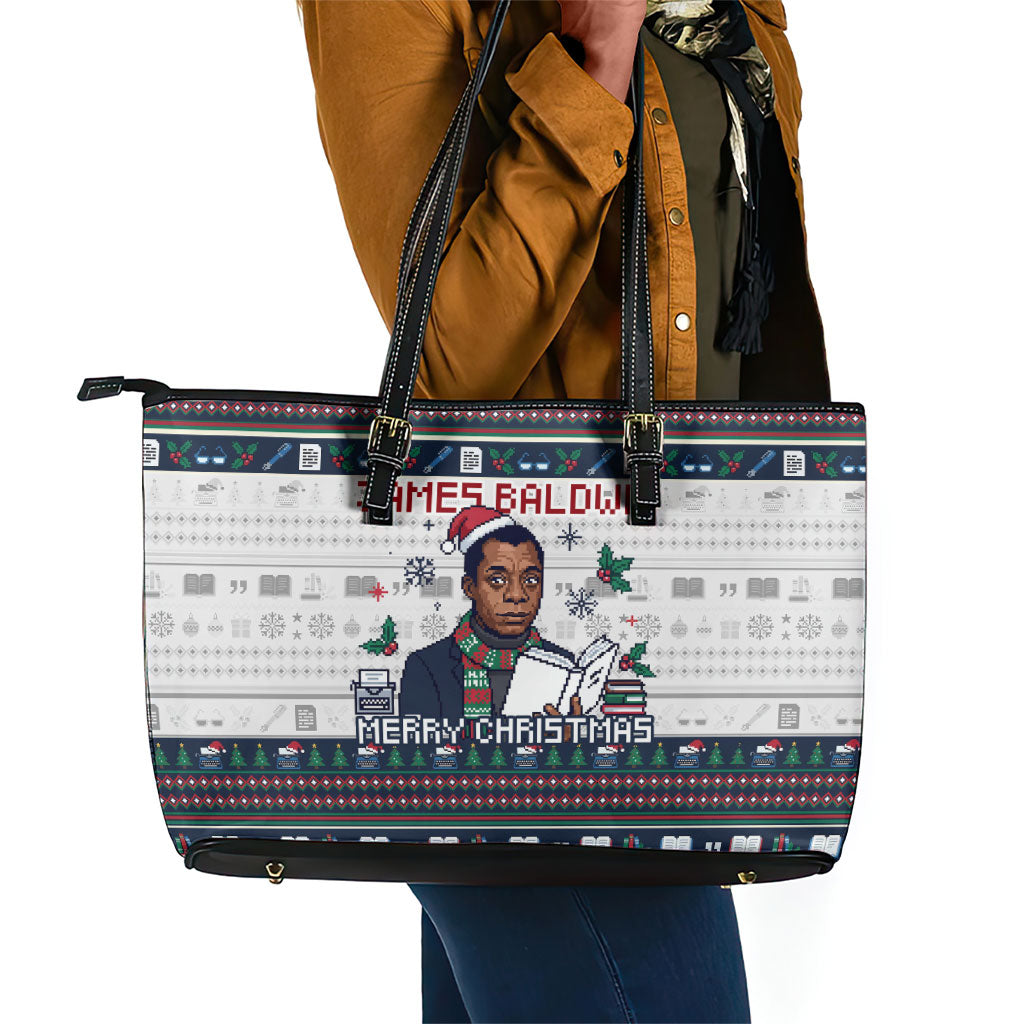 James Baldwin Christmas Santa Leather Tote Bag Ugly Pixel Pattern Black History Holiday