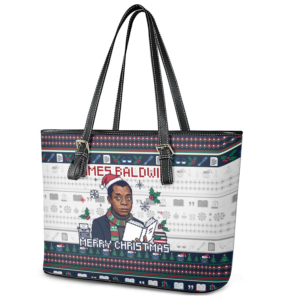 James Baldwin Christmas Santa Leather Tote Bag Ugly Pixel Pattern Black History Holiday
