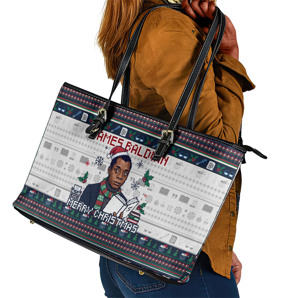 James Baldwin Christmas Santa Leather Tote Bag Ugly Pixel Pattern Black History Holiday