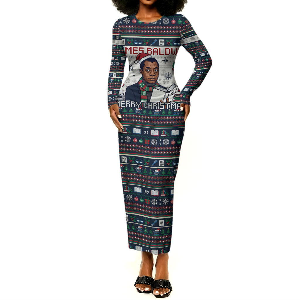 James Baldwin Christmas Santa Long Sleeve Bodycon Dress Ugly Pixel Pattern Black History Holiday
