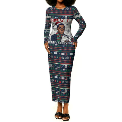 James Baldwin Christmas Santa Long Sleeve Bodycon Dress Ugly Pixel Pattern Black History Holiday