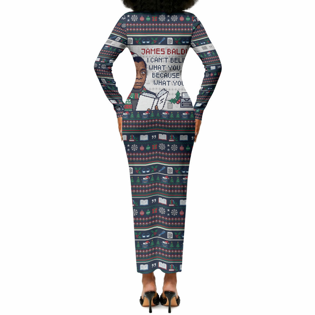 James Baldwin Christmas Santa Long Sleeve Bodycon Dress Ugly Pixel Pattern Black History Holiday