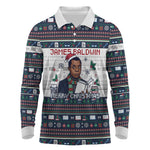 James Baldwin Christmas Santa Long Sleeve Polo Shirt Ugly Pixel Pattern Black History Holiday