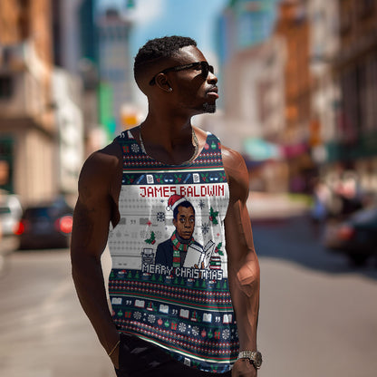 James Baldwin Christmas Santa Men Tank Top Ugly Pixel Pattern Black History Holiday