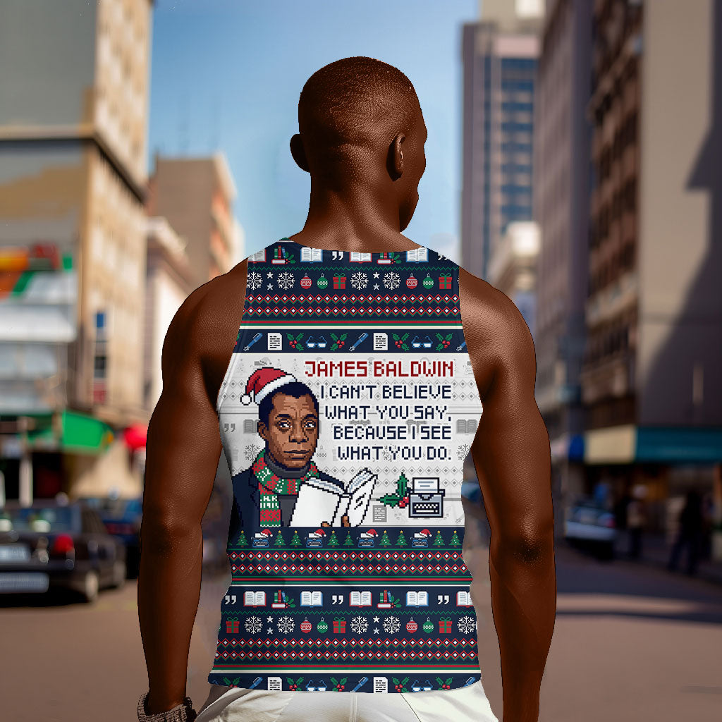 James Baldwin Christmas Santa Men Tank Top Ugly Pixel Pattern Black ...