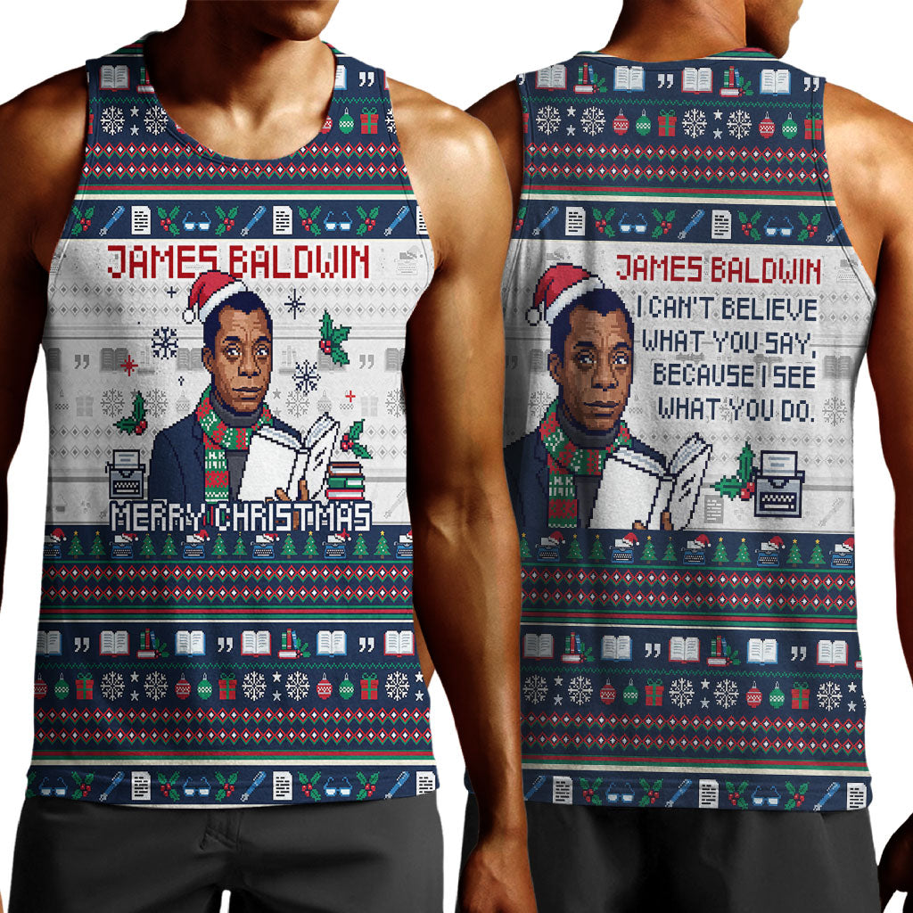 James Baldwin Christmas Santa Men Tank Top Ugly Pixel Pattern Black History Holiday