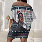 James Baldwin Christmas Santa Off Shoulder Short Dress Ugly Pixel Pattern Black History Holiday