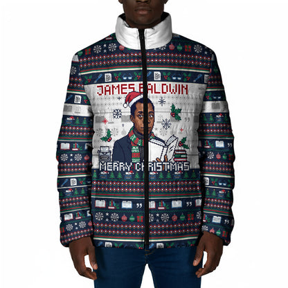 James Baldwin Christmas Santa Padded Jacket Ugly Pixel Pattern Black History Holiday