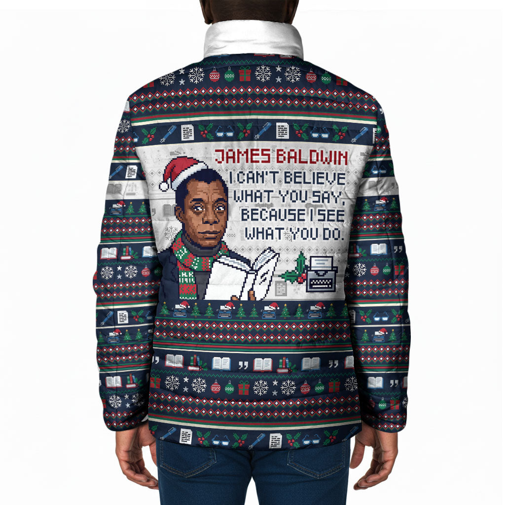 James Baldwin Christmas Santa Padded Jacket Ugly Pixel Pattern Black ...
