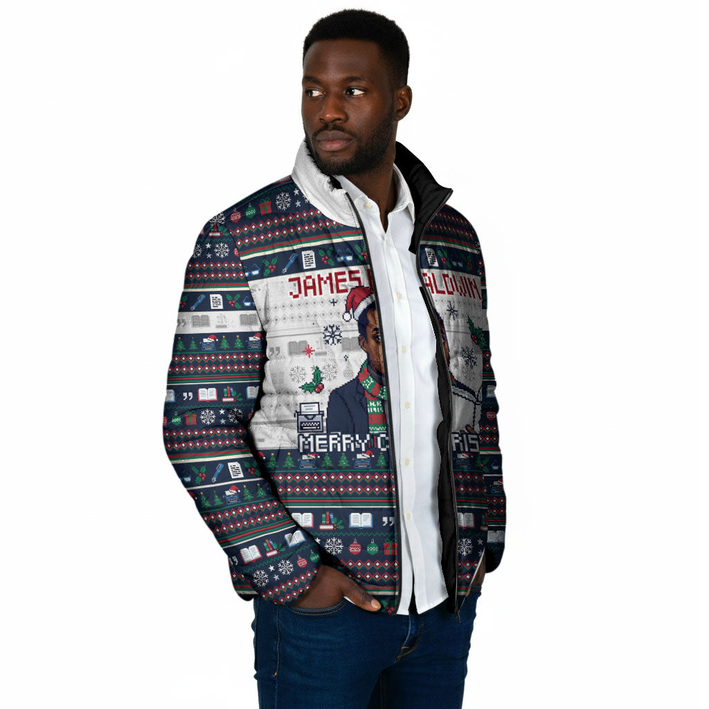 James Baldwin Christmas Santa Padded Jacket Ugly Pixel Pattern Black History Holiday