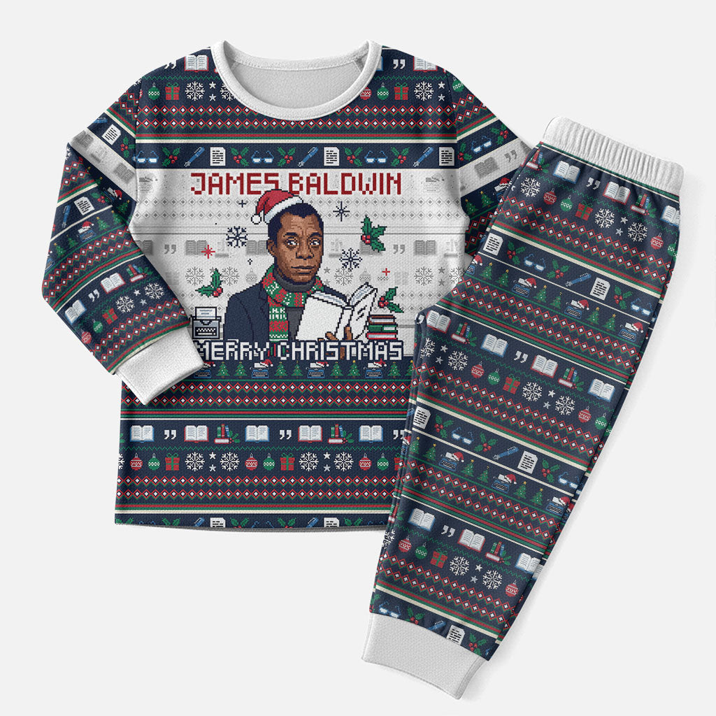 James Baldwin Christmas Santa Christmas Pajama Set Ugly Pixel Pattern Black History Holiday