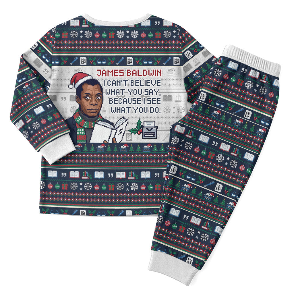 James Baldwin Christmas Santa Christmas Pajama Set Ugly Pixel Pattern Black History Holiday