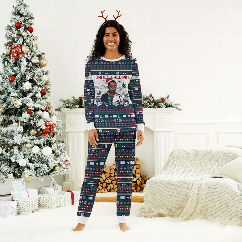 James Baldwin Christmas Santa Christmas Pajama Set Ugly Pixel Pattern Black History Holiday
