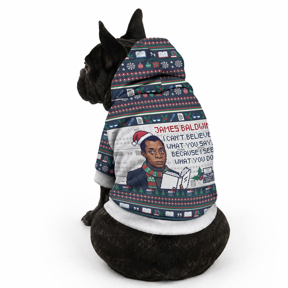 James Baldwin Christmas Santa Pet Hoodie Ugly Pixel Pattern Black ...