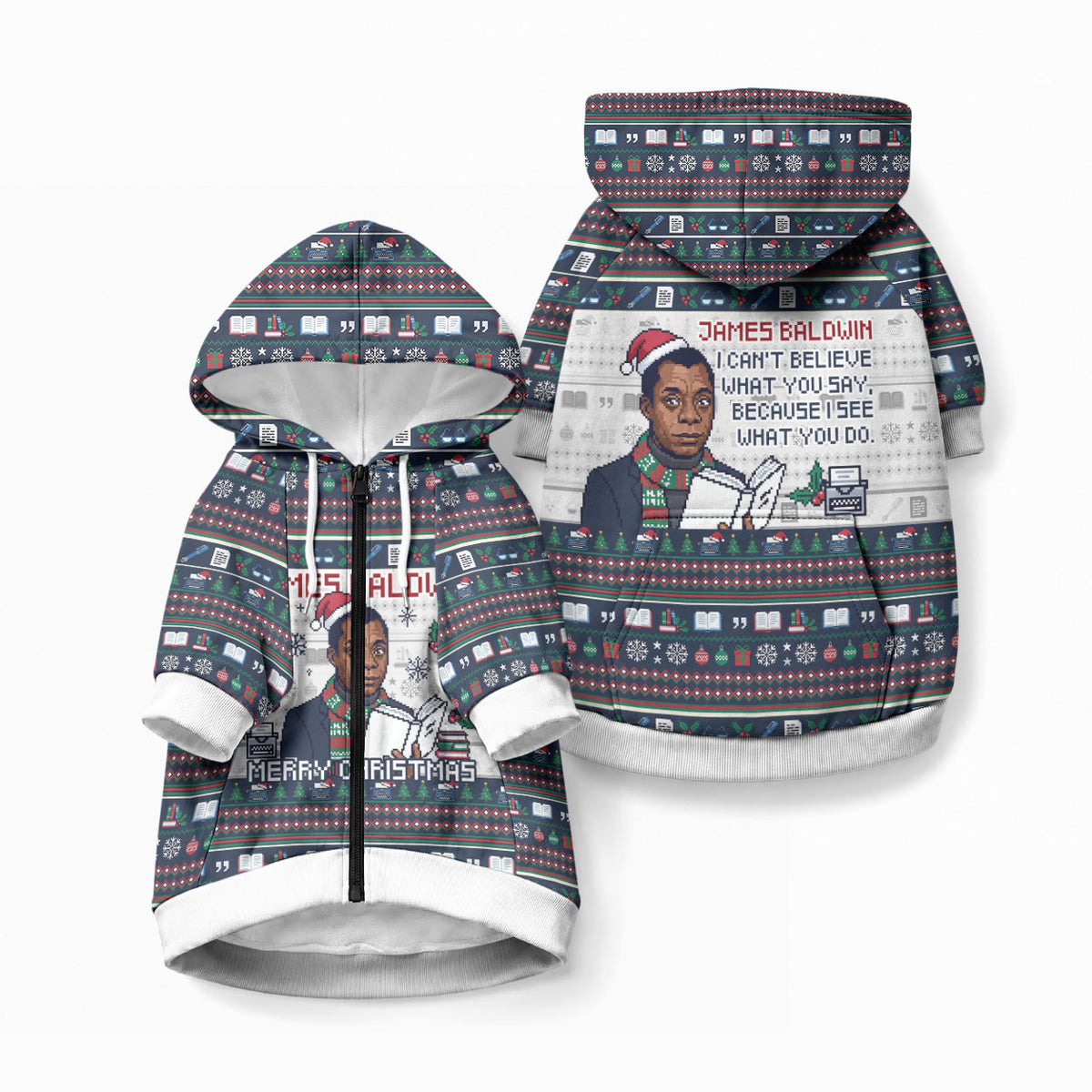 James Baldwin Christmas Santa Pet Hoodie Ugly Pixel Pattern Black History Holiday