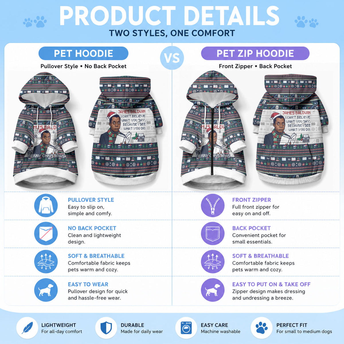 James Baldwin Christmas Santa Pet Hoodie Ugly Pixel Pattern Black History Holiday