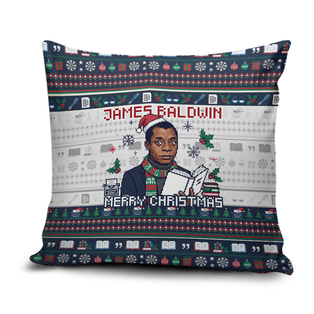 James Baldwin Christmas Santa Pillow Cover Ugly Pixel Pattern Black History Holiday