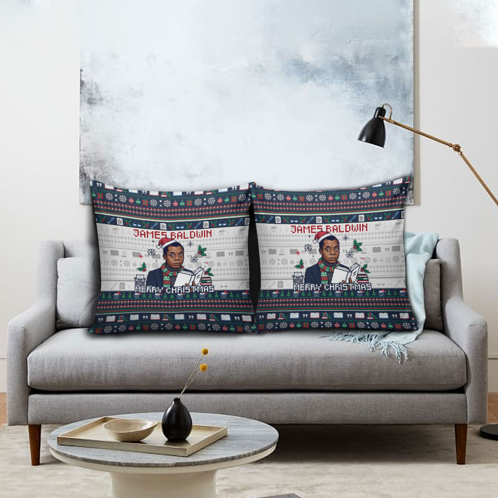 James Baldwin Christmas Santa Pillow Cover Ugly Pixel Pattern Black History Holiday