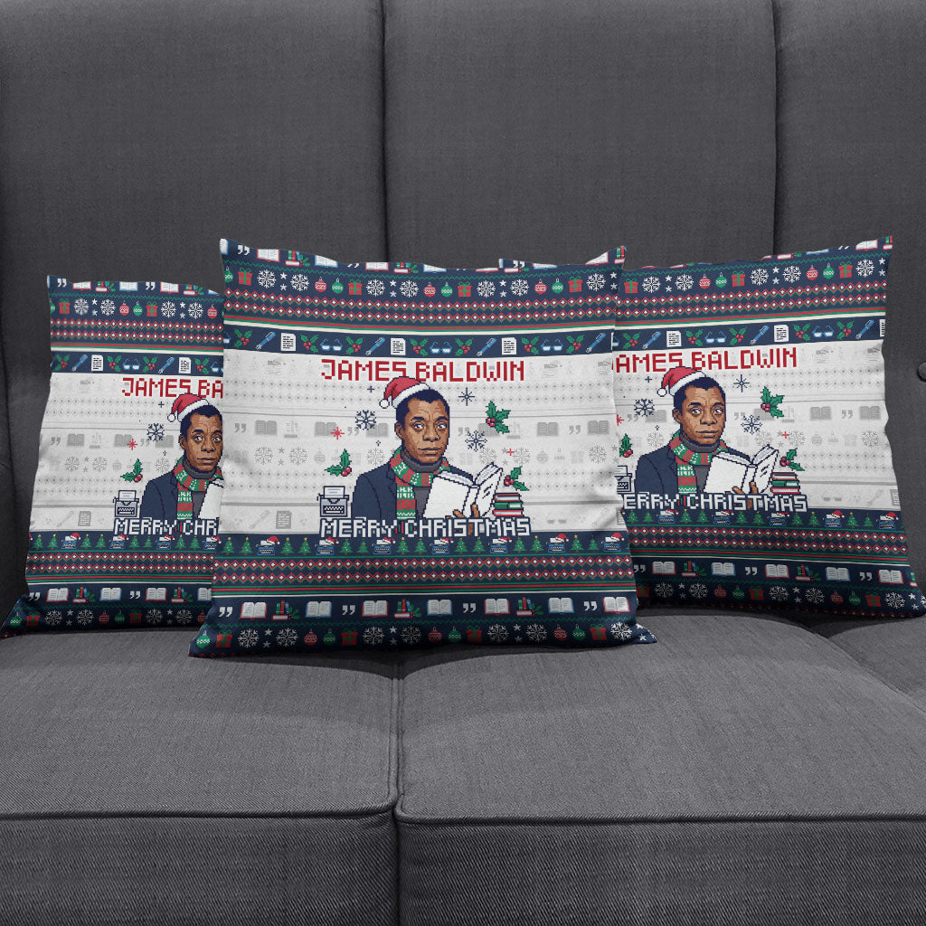 James Baldwin Christmas Santa Pillow Cover Ugly Pixel Pattern Black History Holiday