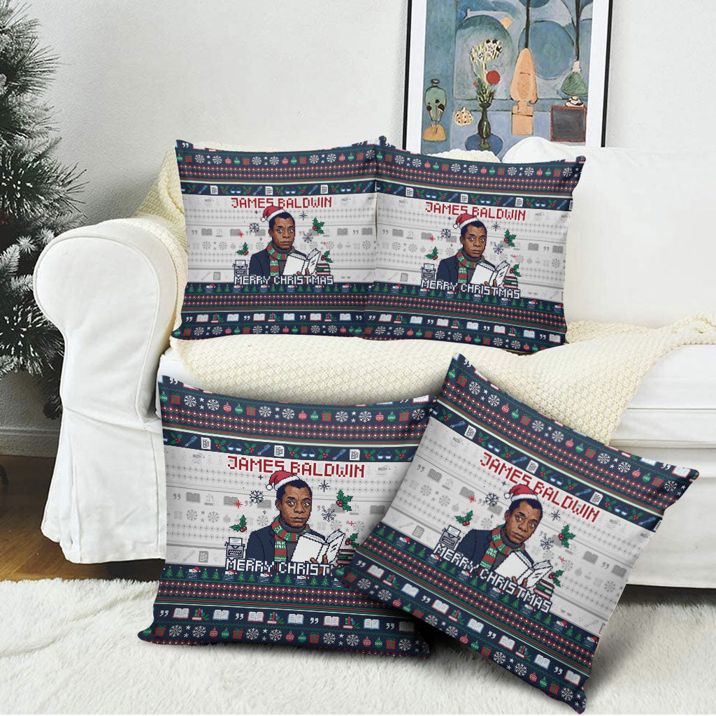James Baldwin Christmas Santa Pillow Cover Ugly Pixel Pattern Black History Holiday
