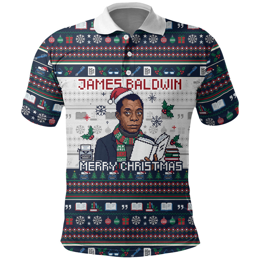 James Baldwin Christmas Santa Polo Shirt Ugly Pixel Pattern Black ...