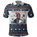 James Baldwin Christmas Santa Polo Shirt Ugly Pixel Pattern Black History Holiday