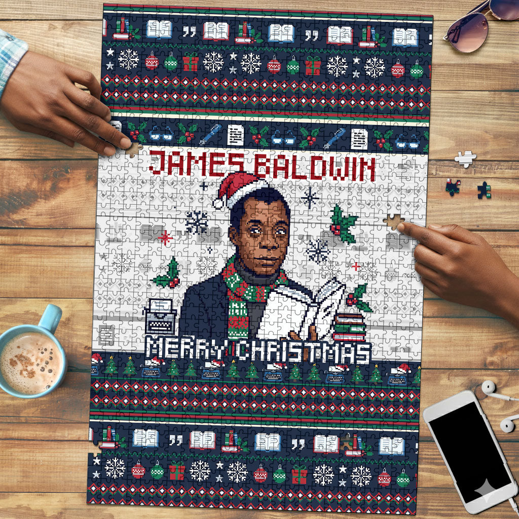 James Baldwin Christmas Santa Puzzle Ugly Pixel Pattern Black History Holiday