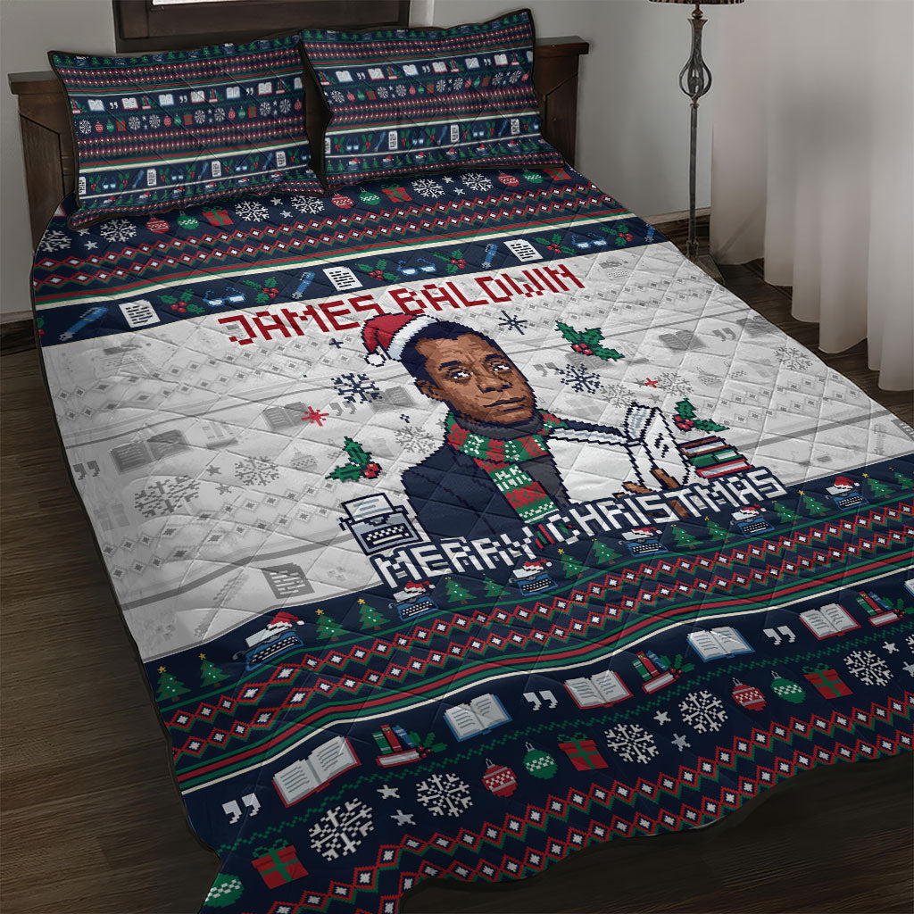 James Baldwin Christmas Santa Quilt Bed Set Ugly Pixel Pattern Black History Holiday
