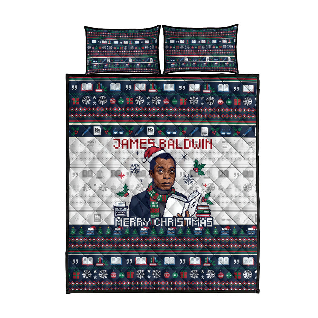 James Baldwin Christmas Santa Quilt Bed Set Ugly Pixel Pattern Black History Holiday