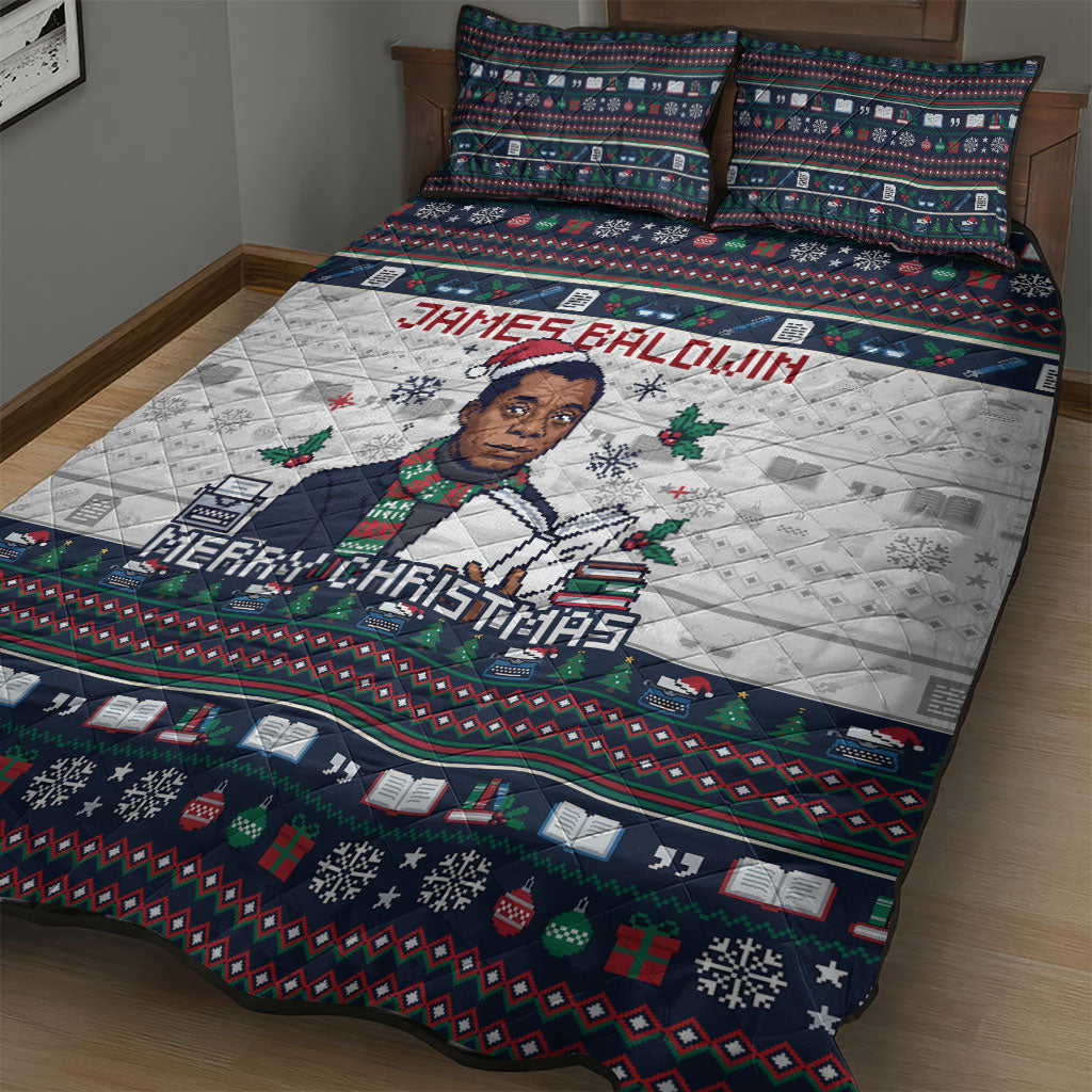 James Baldwin Christmas Santa Quilt Bed Set Ugly Pixel Pattern Black History Holiday