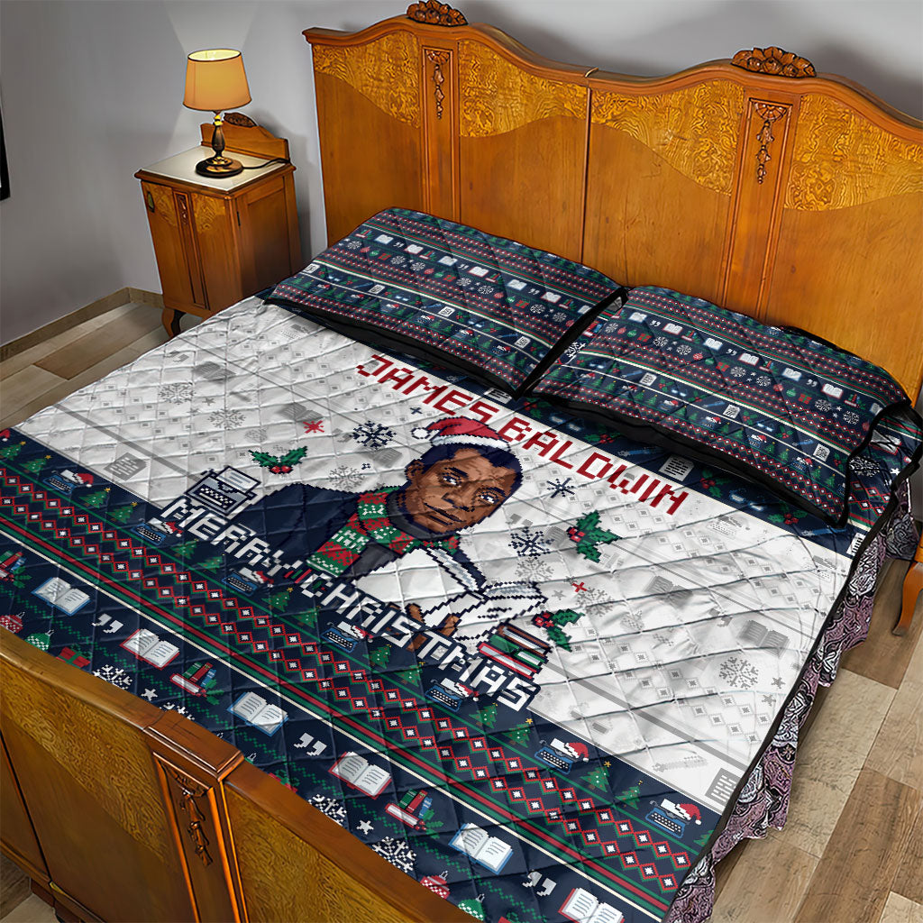 James Baldwin Christmas Santa Quilt Bed Set Ugly Pixel Pattern Black History Holiday