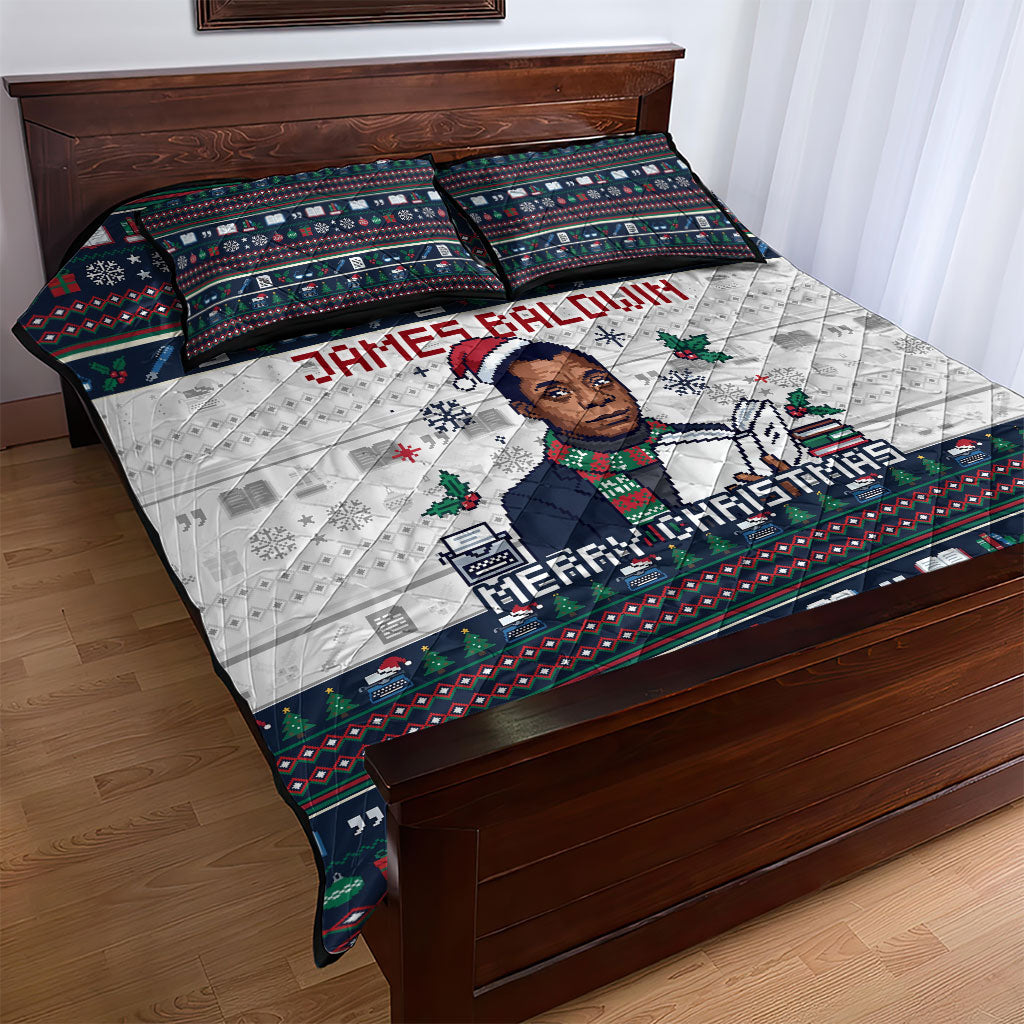 James Baldwin Christmas Santa Quilt Bed Set Ugly Pixel Pattern Black History Holiday