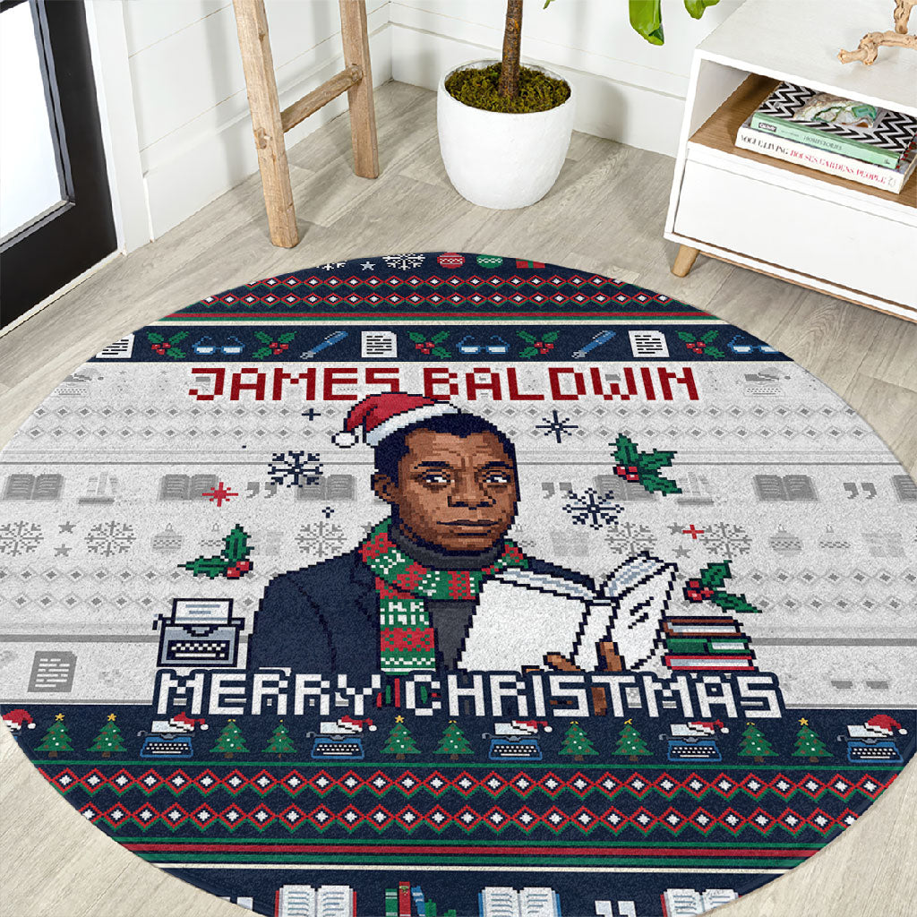 James Baldwin Christmas Santa Round Carpet Ugly Pixel Pattern Black History Holiday