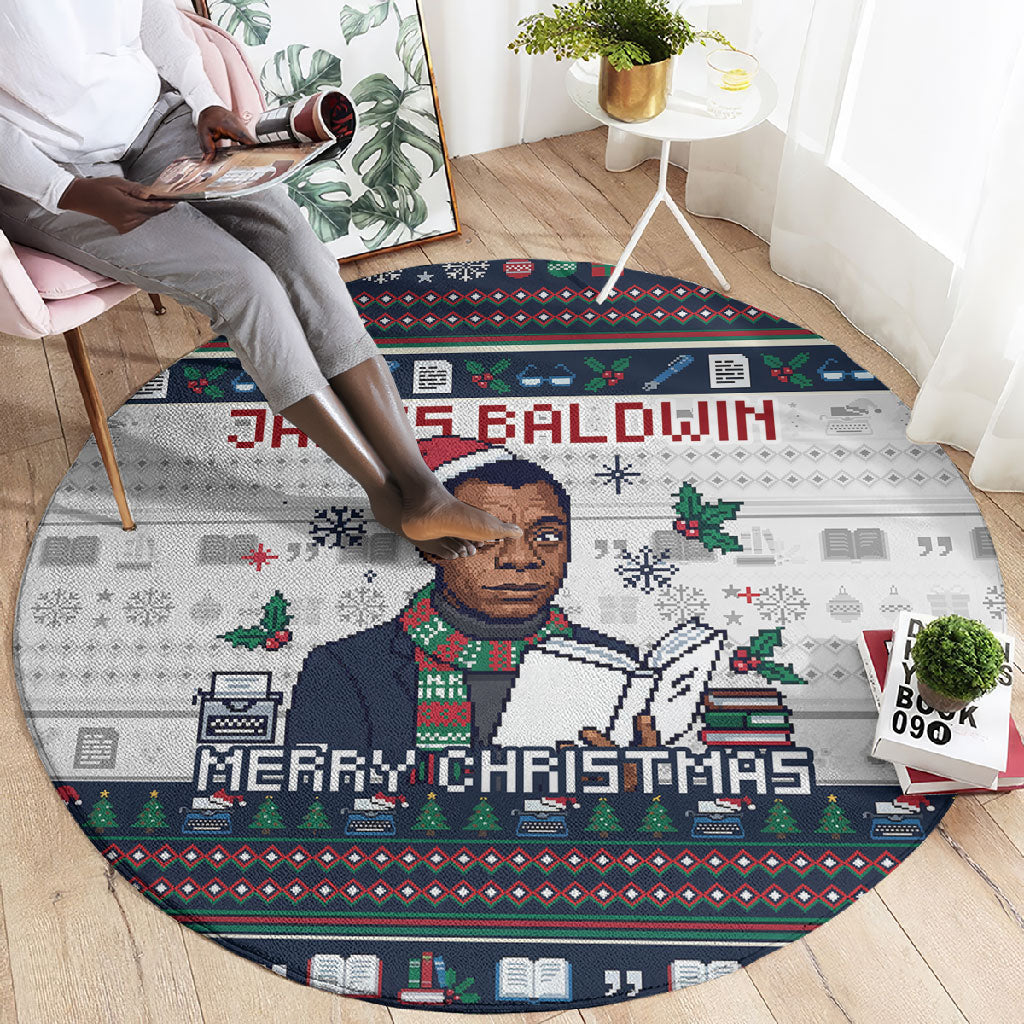 James Baldwin Christmas Santa Round Carpet Ugly Pixel Pattern Black ...