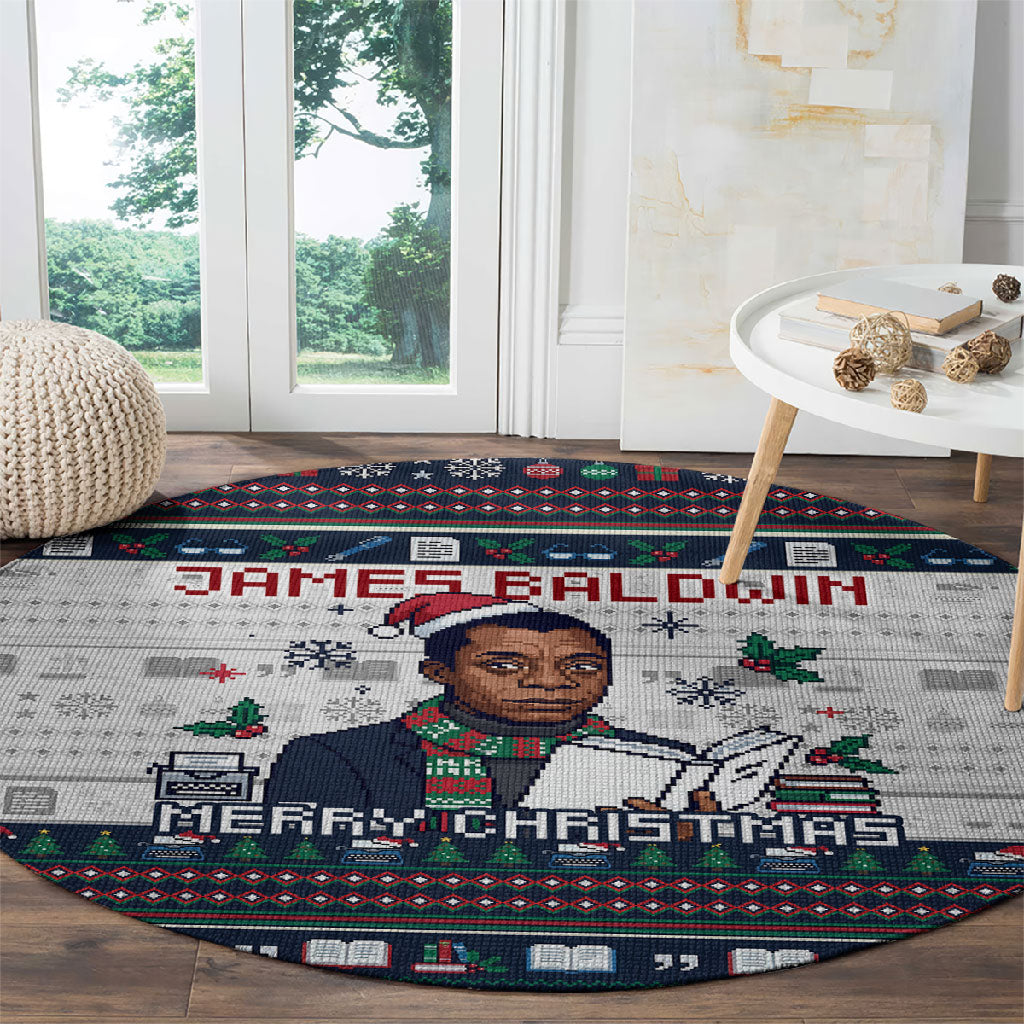 James Baldwin Christmas Santa Round Carpet Ugly Pixel Pattern Black History Holiday