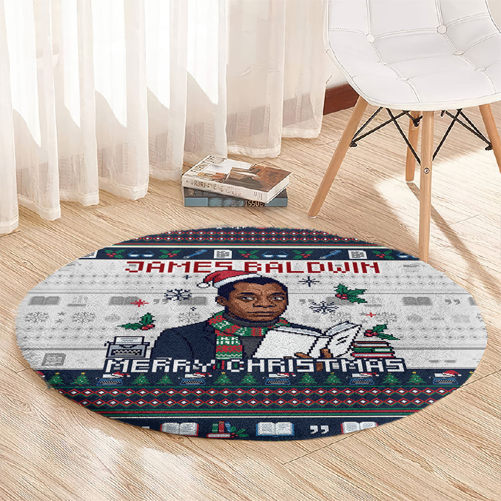 James Baldwin Christmas Santa Round Carpet Ugly Pixel Pattern Black History Holiday