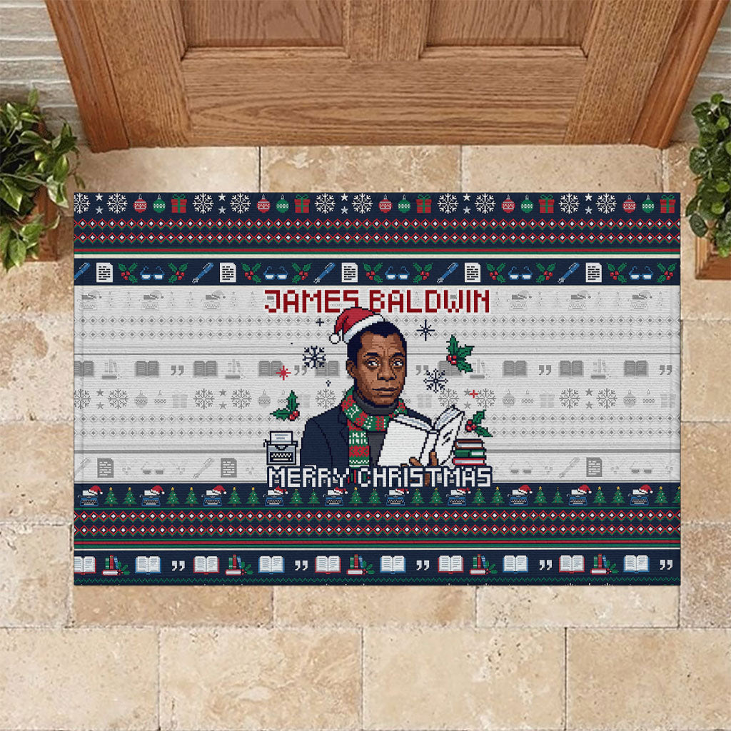 James Baldwin Christmas Santa Rubber Doormat Ugly Pixel Pattern Black History Holiday