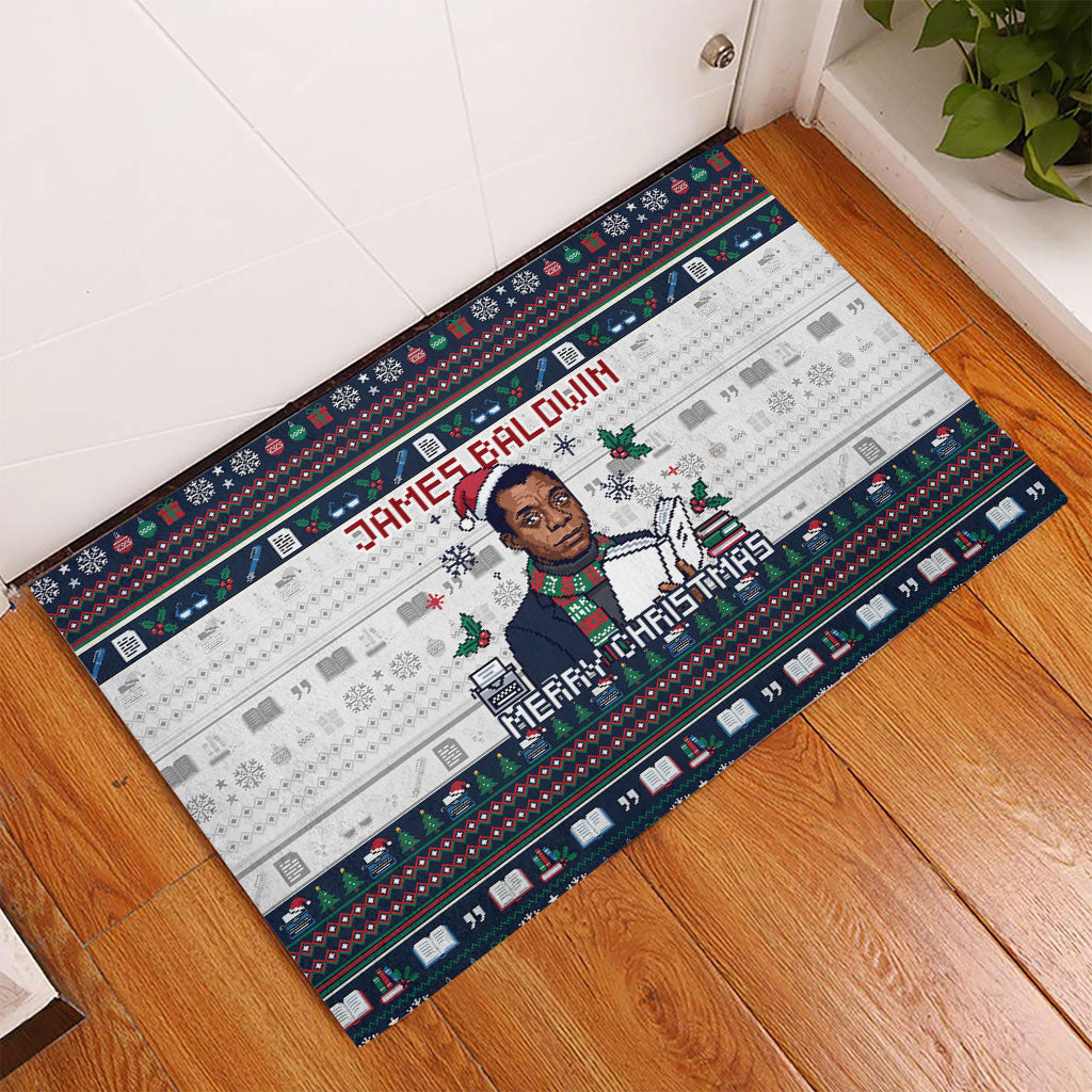 James Baldwin Christmas Santa Rubber Doormat Ugly Pixel Pattern Black History Holiday