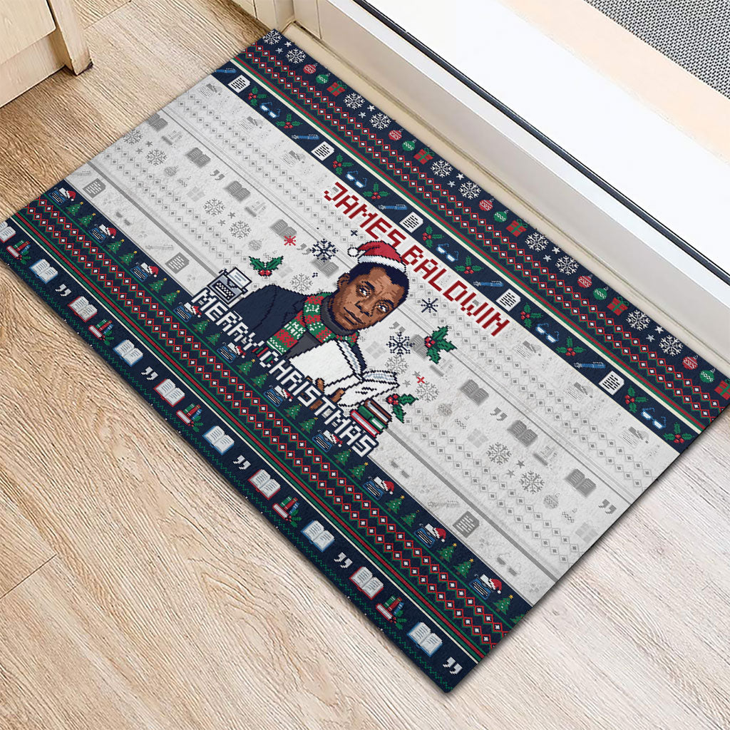James Baldwin Christmas Santa Rubber Doormat Ugly Pixel Pattern Black History Holiday
