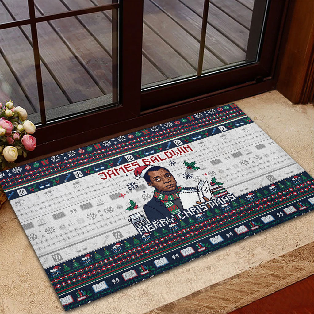 James Baldwin Christmas Santa Rubber Doormat Ugly Pixel Pattern Black History Holiday