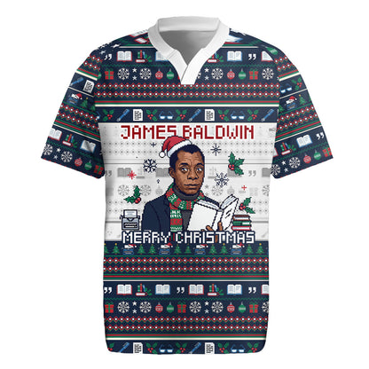 James Baldwin Christmas Santa Rugby Jersey Ugly Pixel Pattern Black History Holiday