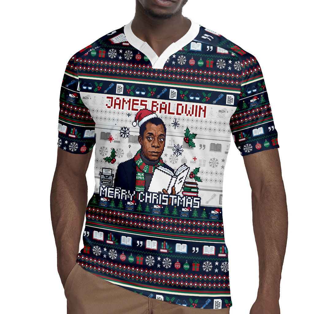 James Baldwin Christmas Santa Rugby Jersey Ugly Pixel Pattern Black History Holiday
