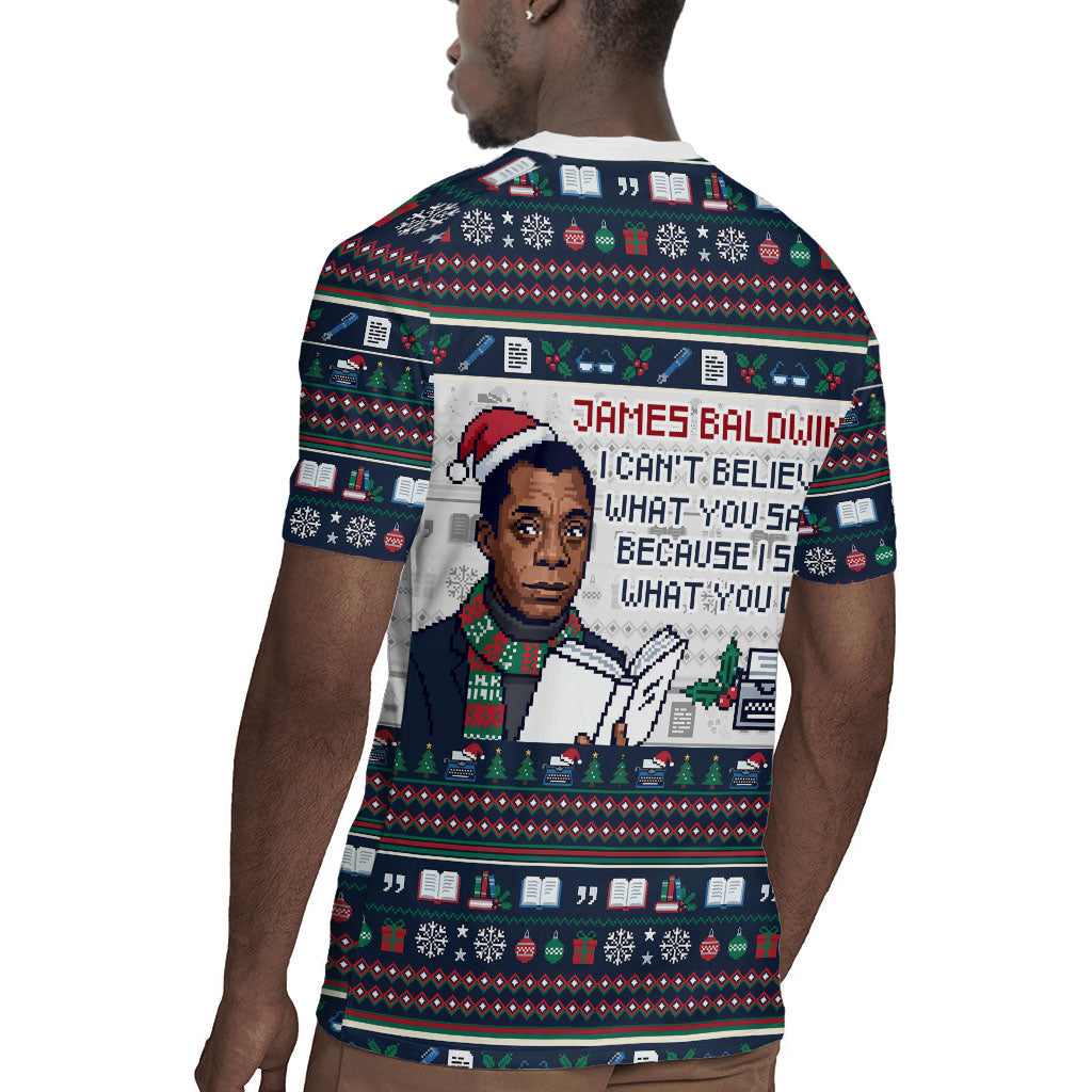 James Baldwin Christmas Santa Rugby Jersey Ugly Pixel Pattern Black History Holiday